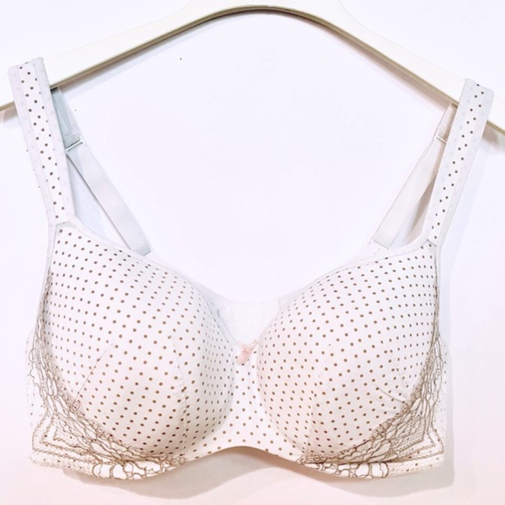 Lane Bryant Cacique Polka Dot Lace Trim Lightly Lined Balconette Bra Size 42D